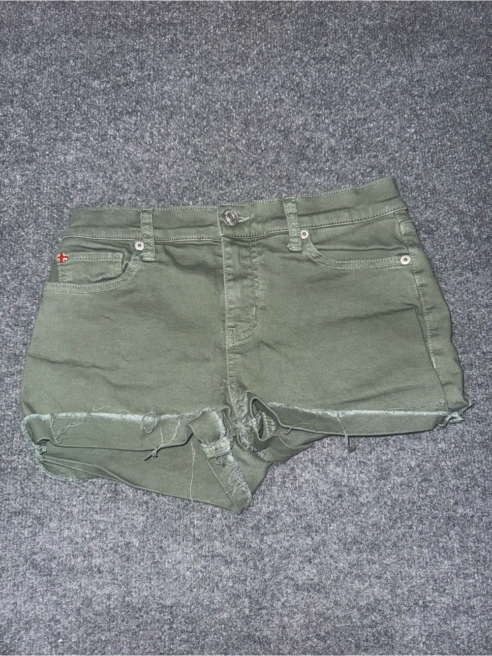 Grace Olive Green Denim Cutoff Shorts